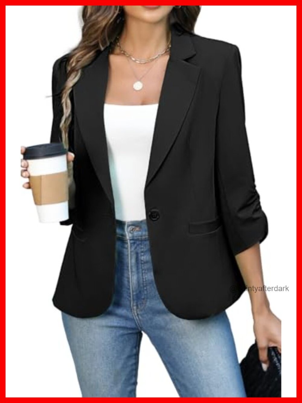 ELLEVEN Ruched 3/4 Sleeve Blazer Lightweight Fitted Business Casual Jacket